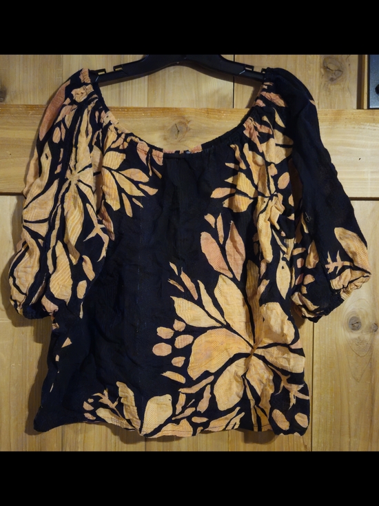 Anthropologie Off Shoulder Blouse with Black And Rust Floral Print - Picture 7 of 9